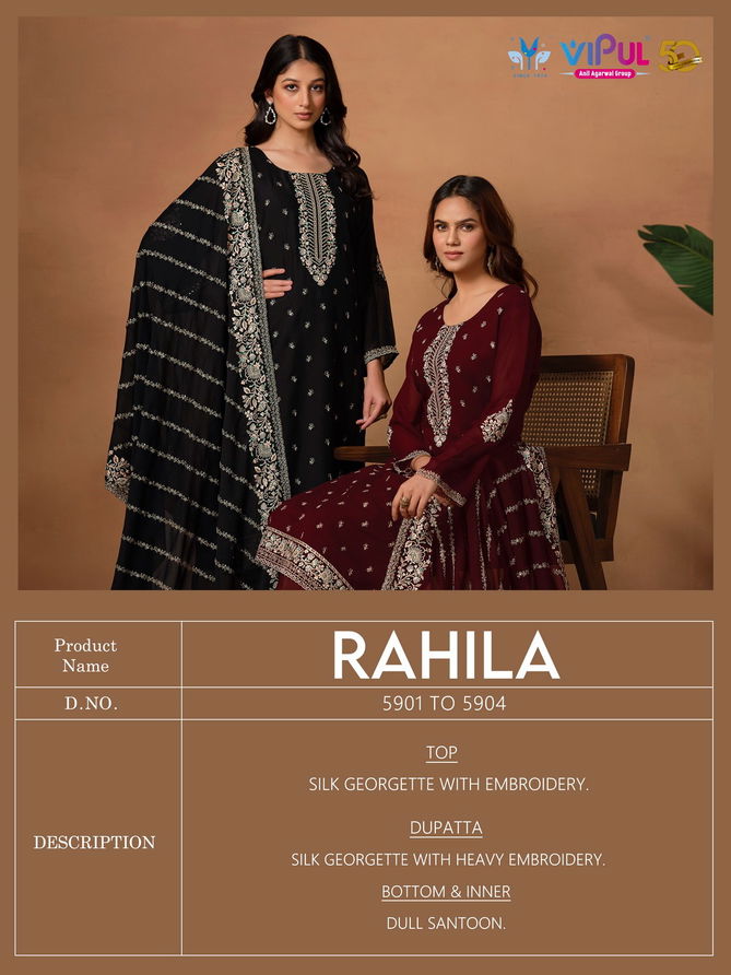 Rahila By Vipul 5901 To 5904 Embroidery Silk Georgette Salwar Kameez Wholesale Market In Surat 